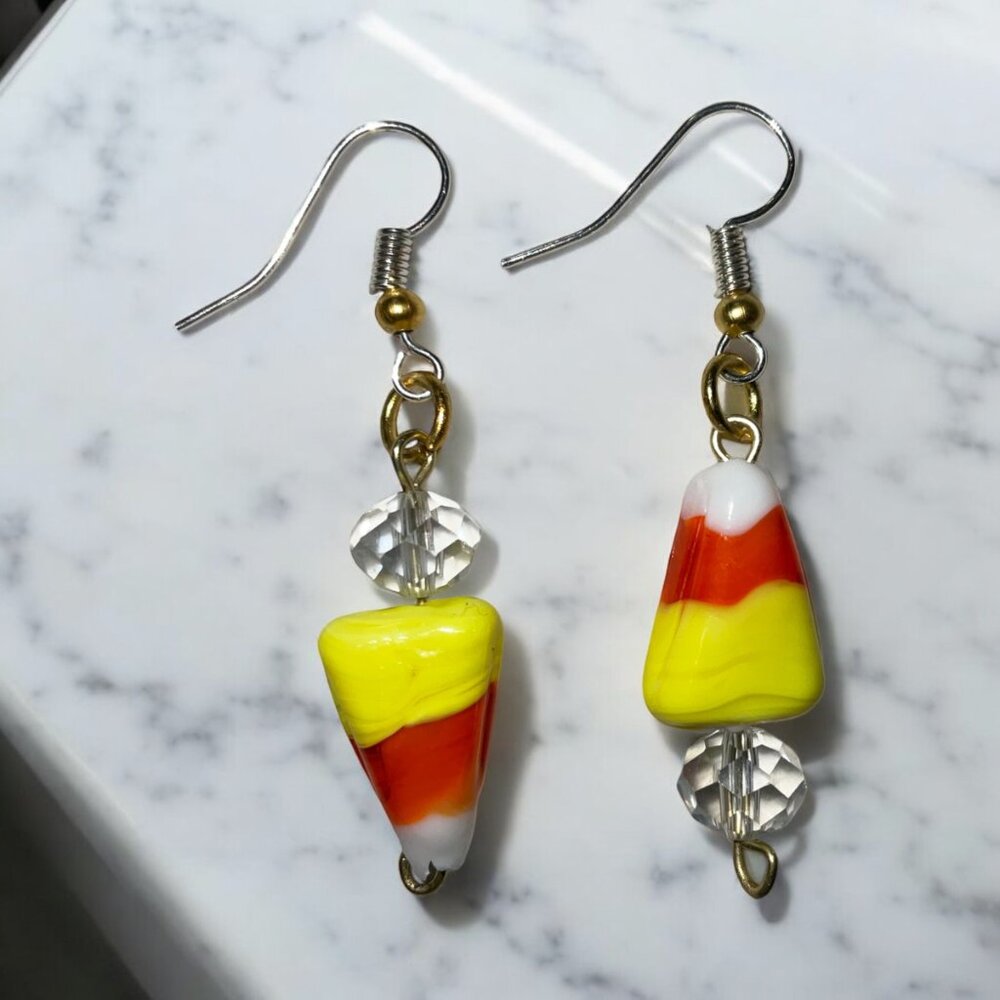Candy Corn Crystal Handmade Dangle Drop Earrings